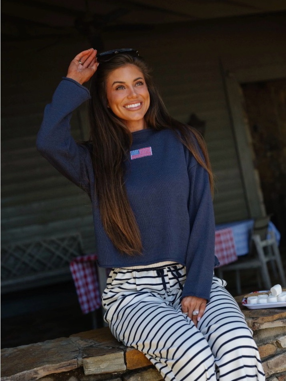 148 Navy American Flag Sweatshirt - Picture 2 of 3